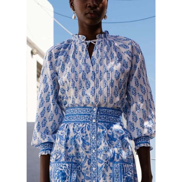 PINK CITY PRINTS Ocean Zinna Helena Blouse Blue Size XXS - Picture 4 of 9